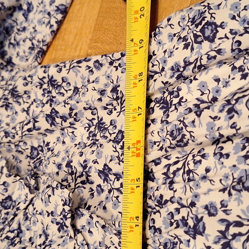 H&M Ruffle Wrap Dress Lg Blue Floral Puff Sleeve V-Neck Cotton Mini Preppy BW - Picture 5 of 12